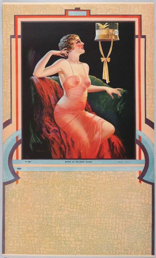 Vintage 1930s Pin - Up Poster Rare Art Deco Glamour Girl Bird In Gilded Cage