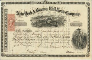 Illus York & Boston Railroad Co Stock Certificate 1863
