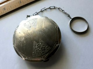 Vintage art deco guilloche powder compact dance purse with finger ring chain 2