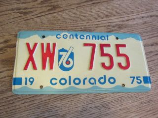 1975 Colorado Centennial License Plate,  Xw 755 (fc - 545)