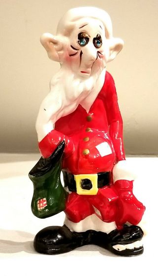 1960s Kreiss Psycho Ceramic Xmas Figurine Santa " Smile.  What Did You Get Me? "