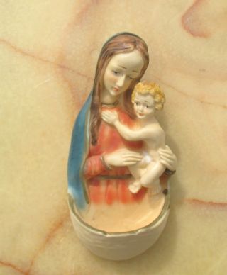 Vintage Holy Water Font Resin Virgin Mary Baby Jesus Church Mother And Child