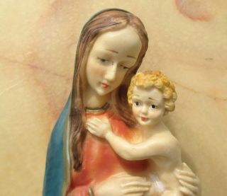 Vintage Holy Water Font Resin Virgin Mary Baby Jesus Church Mother and Child 2