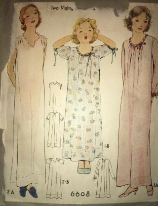 Vintage Sewing Pattern 1931 Nightgown Ensemble Mccall 6608 Girls Size 12