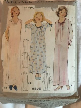 Vintage Sewing Pattern 1931 Nightgown Ensemble McCall 6608 Girls Size 12 3