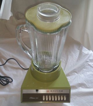 Vintage Mcm Waring Futura 850 Blender Avocado With Cloverleaf Glass Pitcher