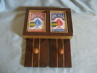 Hand - Crafted Wood Playing Card Holder Case Box 2 Decks Inlaid Woods - 2 Decks