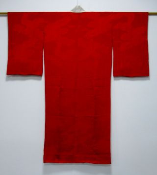 Japanese Kimono Silk Antique Juban / Crane / Red / Silk Kinsha Fabric /61