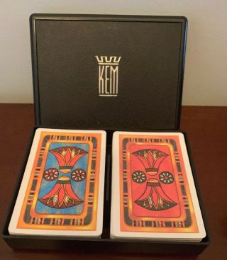 Vintage Plastic Kem Double Deck Playing Cards With Case