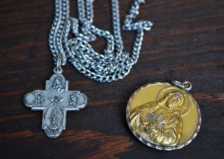 2 Vtg Catholic Necklace Pendants Jesus Our Lady Of Guadalupe Blessed Virgin Mary