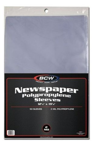 Pack Of 50 Bcw 12 X 19 Newspaper Acid 2 - Mil Clear Poly Sleeves 12x19