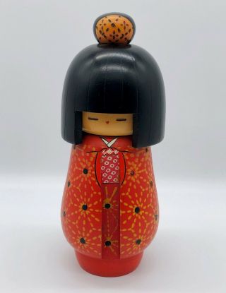 8.  4 Inch Japanese Vintage Wooden Sosaku Kokeshi Doll By " Kazuo " /cute Kimono Girl