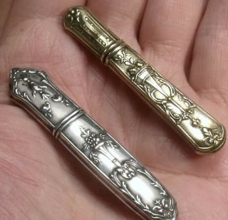Antique C1880 Two Pretty Sewing Needle Cases One Silver,  Hallmarked