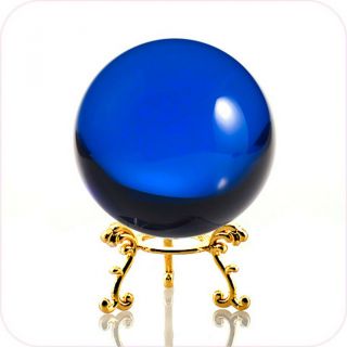 Blue (cobalt) Crystal Ball Sphere 60mm 2.  3 " With Golden Flower Stand In Gift Box