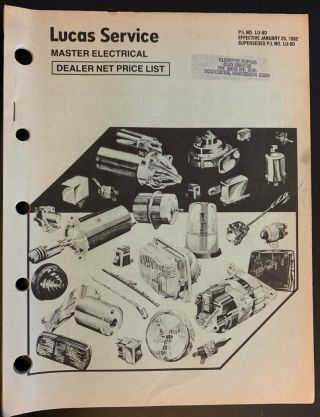 Lucas Dealer Master Price List For Bsa,  Triumph,  Norton 1982