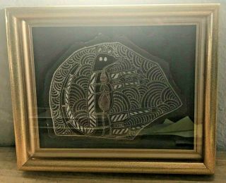 Authentic Large Aboriginal Art Hand Painted Slate Symbols Framed