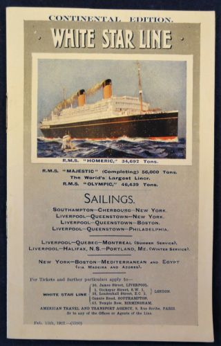 Rms Homeric White Star Line Sailings Brochure Continental Edition 1922