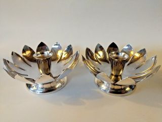 Silver Plated Lotus Flower Petal Candle Stick Holders Pair For Parties & Prayer