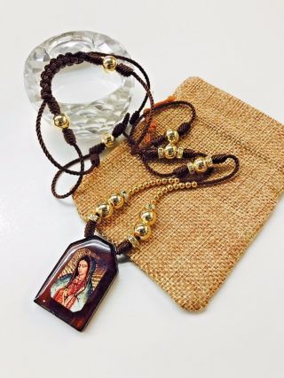 Escapulario Virgen De Guadalupe Con Bolas De Oro Laminado Hecho A Mano