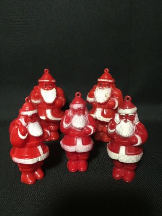 Vintage Santa Claus Candy Holder (2) 5” (3) 4” Hard Plastic Figures