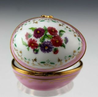 Limoges Castel France Handpainted Floral Porcelain Egg Shape Jewelry Trinket Box