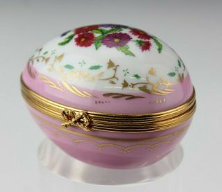 Limoges Castel France Handpainted Floral Porcelain Egg Shape Jewelry Trinket Box 2