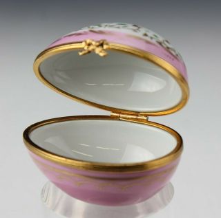 Limoges Castel France Handpainted Floral Porcelain Egg Shape Jewelry Trinket Box 3