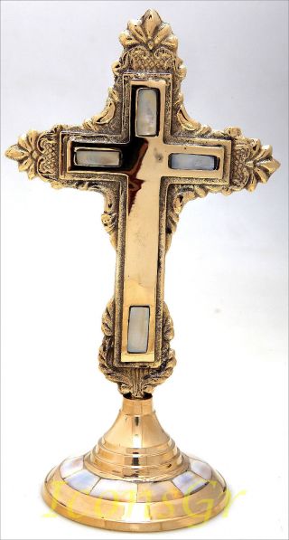 Orthodox Brass Bronze Cross With Fildisi Handmade Greek Holy Blessing Mop (348)