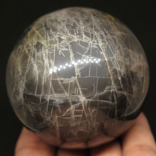 65mm 12.  9oz Natural Black Moonstone Crystal Sphere Ball