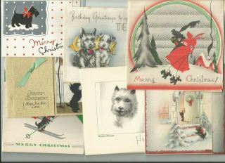 8 Art Deco Greeting Cards All Scottie Scotty Dogs Xmas & Birthday
