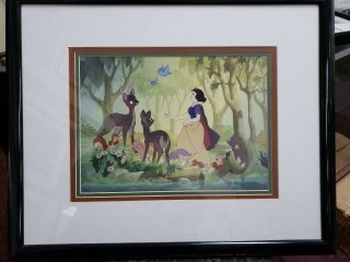 Walt Disney Co.  " Snow White In The Forest " Offset Print With Cell Overlay