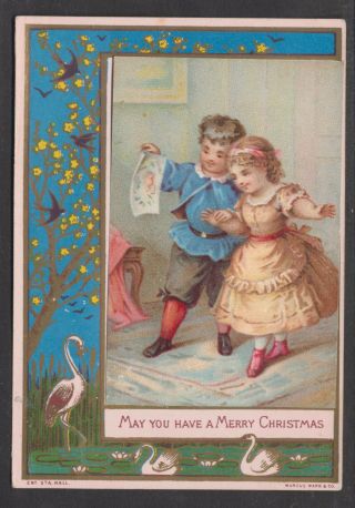 C6922 Victorian Marcus Ward Xmas Card: Lifting Chromo,  Children 1870s