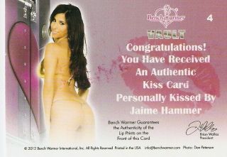 2012 Benchwarmer Vault Jaime Hammer Autograph Kiss Card 09/25 SP Playboy WWE 2