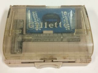 Vintage Gillette Razor And Blue Blade Disposal Tin Box Case