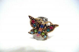 Thimble Pewter Nicholas Gish & Signed Gold - Plated Butterfly W/colorful Crystals