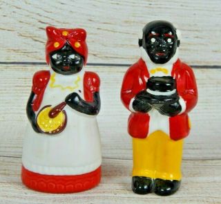 Vintage Aunt Jemima & Uncle Moses 3 " Ceramic Salt Pepper Shakers Black Americana