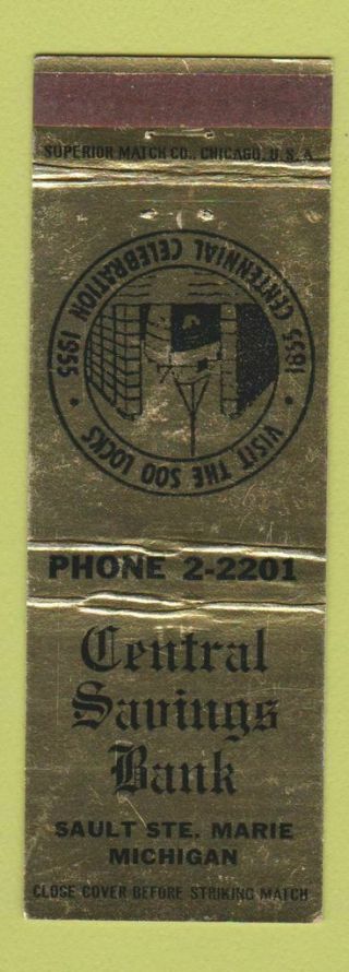 Matchbook Cover Central Savings Bank Sault Ste Marie On 1955 Tigers Schedule 2