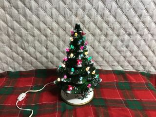 Vintage Ceramic Green Lighted Christmas Tree 13” Maker Unknown
