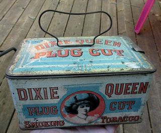 Vintage Dixie Queen Plug Cut Smoking Tobacco Lunch Box Tin