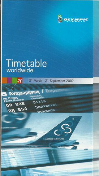 Olympic Airways System Timetable 3/31/02
