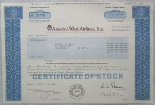 Vintage 2 AMERICA WEST AIRLINES Class B Certificates of STOCK SHARES Aug 1994 2