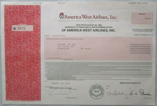 Vintage 2 AMERICA WEST AIRLINES Class B Certificates of STOCK SHARES Aug 1994 4
