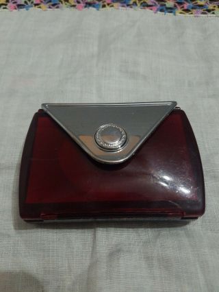 Vintage Brown Acrylic Lucite Pocket/purse Pill Box & Folding Mirror 3.  25 X 2.  25