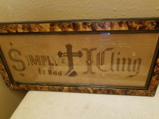 Vtg Antique Wood Frame Picture Cross Jesus Hand Embroidered Wall Religious Decor