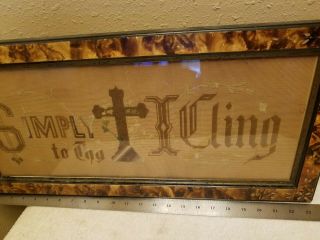 Vtg Antique wood frame Picture cross Jesus hand embroidered wall Religious Decor 4