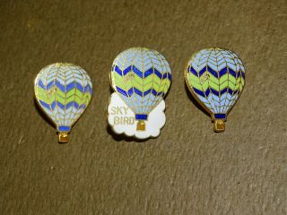 3 Vintage Hot Air Balloon Pins,  Sky Bird