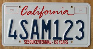 California Sesquicentennial Sample License Plate 1999 4sam123