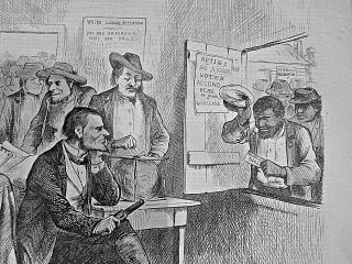 Civil Rights Graphic - Negroes Lined Up To Vote - Ku - Klux Klan 1874 Newspaper