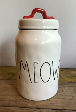 Rae Dunn Meow Canister Red Lid Large Letters Ll Meow Pet Cat Kitty Treats