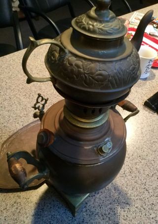 Brass Antique Samovar With Tray & Tea Pot 4